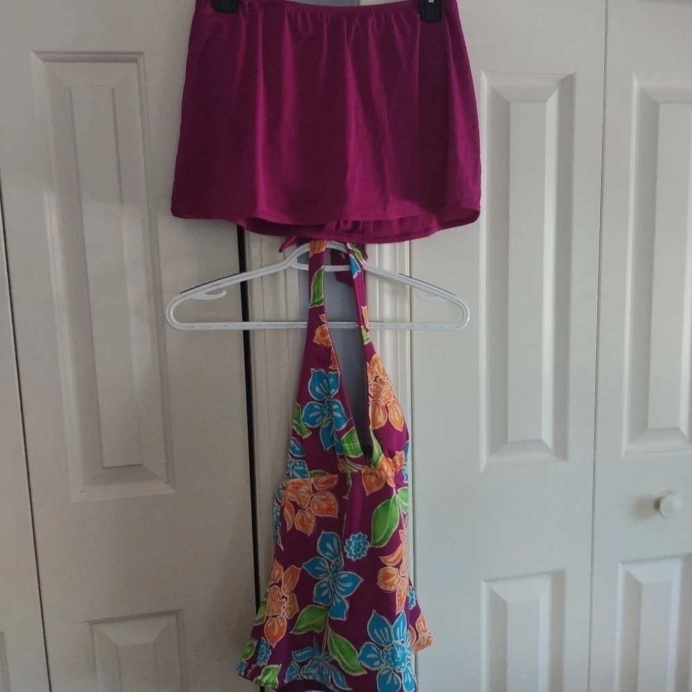 Chadwick's Floral Two Piece Tankini Skirted Bathing Suit 8 - Picture 11 of 12